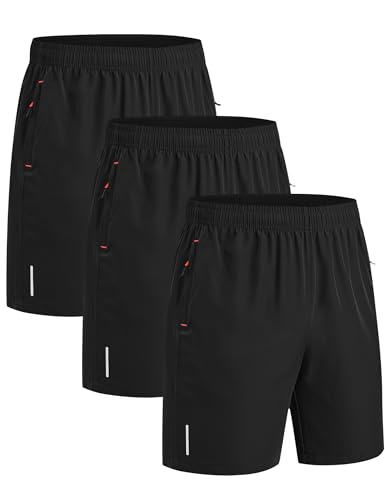 kuzwufs Herren Sport Shorts Sommer Atmungsaktive Kurze Trainingshose Herren Sporthose Quick Dry Fitness Short Männer Elastischem Bund Gym Shorts-Schwarz*3-L von kuzwufs