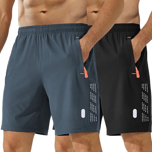 kuzwufs Sport Shorts für Herren Lauf Gym Hose Kurze Dry Fit Fitness Lauf Hose Kurze 2er Pack Polyester Workout Adult Shorts mit Elastischem Bund Schwarz/Dunkelgrau-3XL von kuzwufs