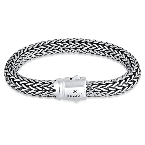 Kuzzoi Buddha Design Silber-Armband für Herren, handgefertigtes Armband aus massiven 925er Sterling Silber, Exklusives Herren-Armband Gravur, 10mm breit, 60g schwer 335204-019 von Kuzzoi