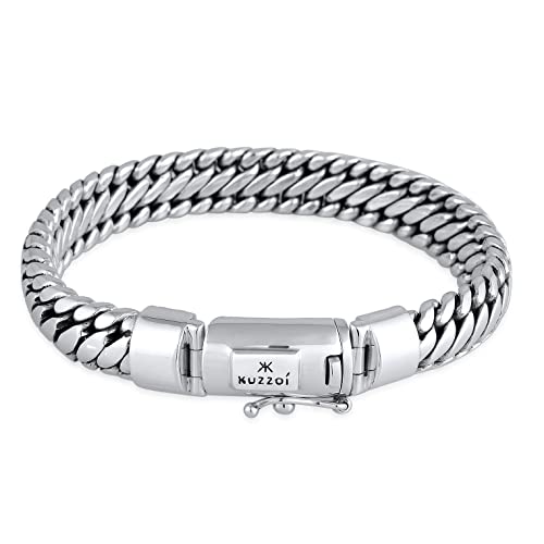 Kuzzoi „Buddha“ Silber-Armband für Herren, handgefertigtes Panzer-Armband aus echtem, massiven 925er Sterling Silber, luxuriöses Herren-Armband Gravur, 10mm breit, 66g schwer 335201-019 von Kuzzoi