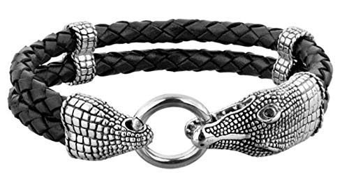 Kuzzoi Herren Leder Armband mit einem als Krokodil gearbeiteten 925 Sterling Silber Verschluss, Länge 21 cm, 232088-021 von Kuzzoi
