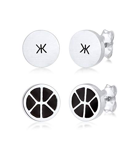 Kuzzoi Herren-Ohrringe Ohrstecker Set Rund (8 mm) gebürstet, Herren Stecker mit Emaille Logo aus 925 Sterling Silber, Hochwertiges Ohrring-Set für Männer, 0302231020 von Kuzzoi