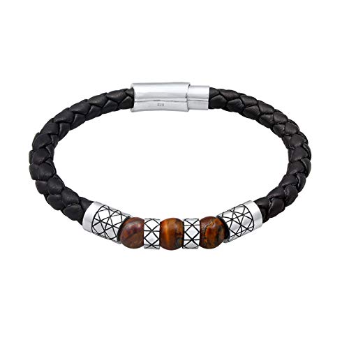 Kuzzoi „Buddha“ Herren Lederarmband Herrenarmband in schwarz mit massivem Magnet-Verschluss und Silberelementen aus 925 Sterling Silber, 6mm breit, Länge 21 cm, 0201833119_21 von Kuzzoi