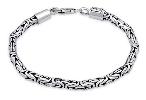 Kuzzoi Buddha Silber-Armband für Herren, handgefertigtes Königskette-Armband aus echten massiven 925 Sterling Silber, Herren-Armband mit Karabiner, 4mm breit, 19g schwer, 0206141819 von Kuzzoi