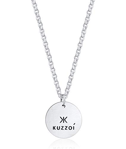 Kuzzoi Exklusive Herren Halskette mit Coin Anhänger (20 mm) im lässigen Look mit Logo oxidiert, Massive Kette für Mann oder Freund, Robuste Kette aus 925 Sterling Silber, Länge 60 cm von Kuzzoi