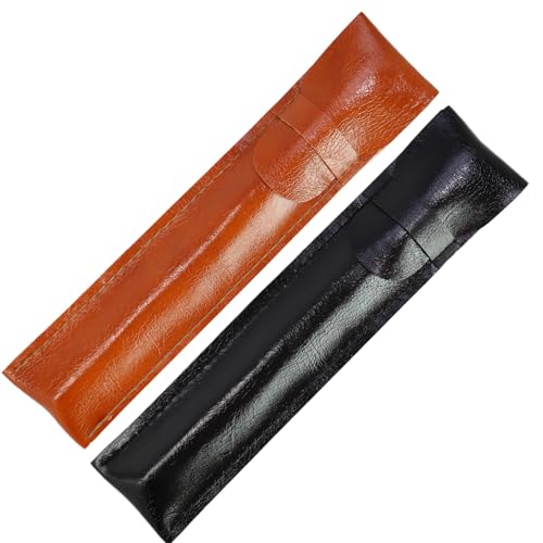 kwinfei 2 x Leder-Stiftetui für Stylus-Kugelschreiber, Füllfederhalter, handgefertigte PU-Leder-Schutzhülle für Schreibgeräte, optische Bleistifte, reisefreundlich, Schwarz und Braun von kwinfei