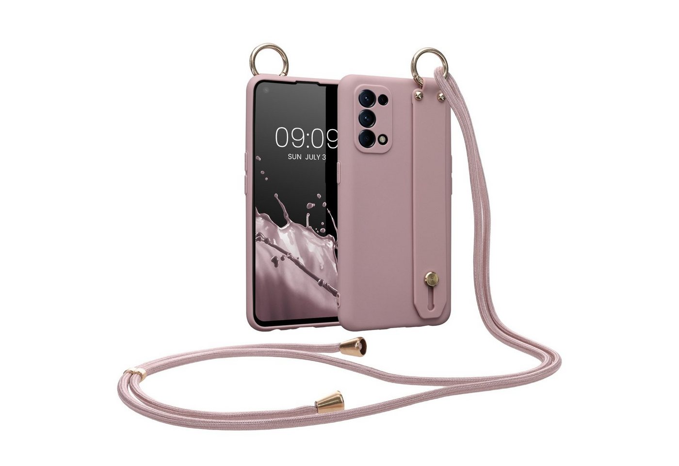 kwmobile Etui Hülle für Oppo Find X3 Lite, Handyhülle mit Schlaufe Ring - Handy Cover Case in Winter Rose von kwmobile