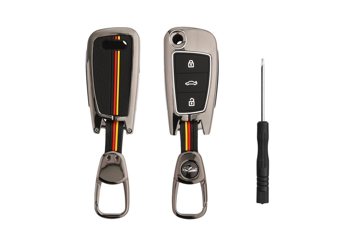 kwmobile Schlüsseltasche Auto Schlüsselhülle für Audi 3-Tasten Klappschlüssel Hülle (1-tlg), Smart Key Metallrahmen mit Silikon Case von kwmobile