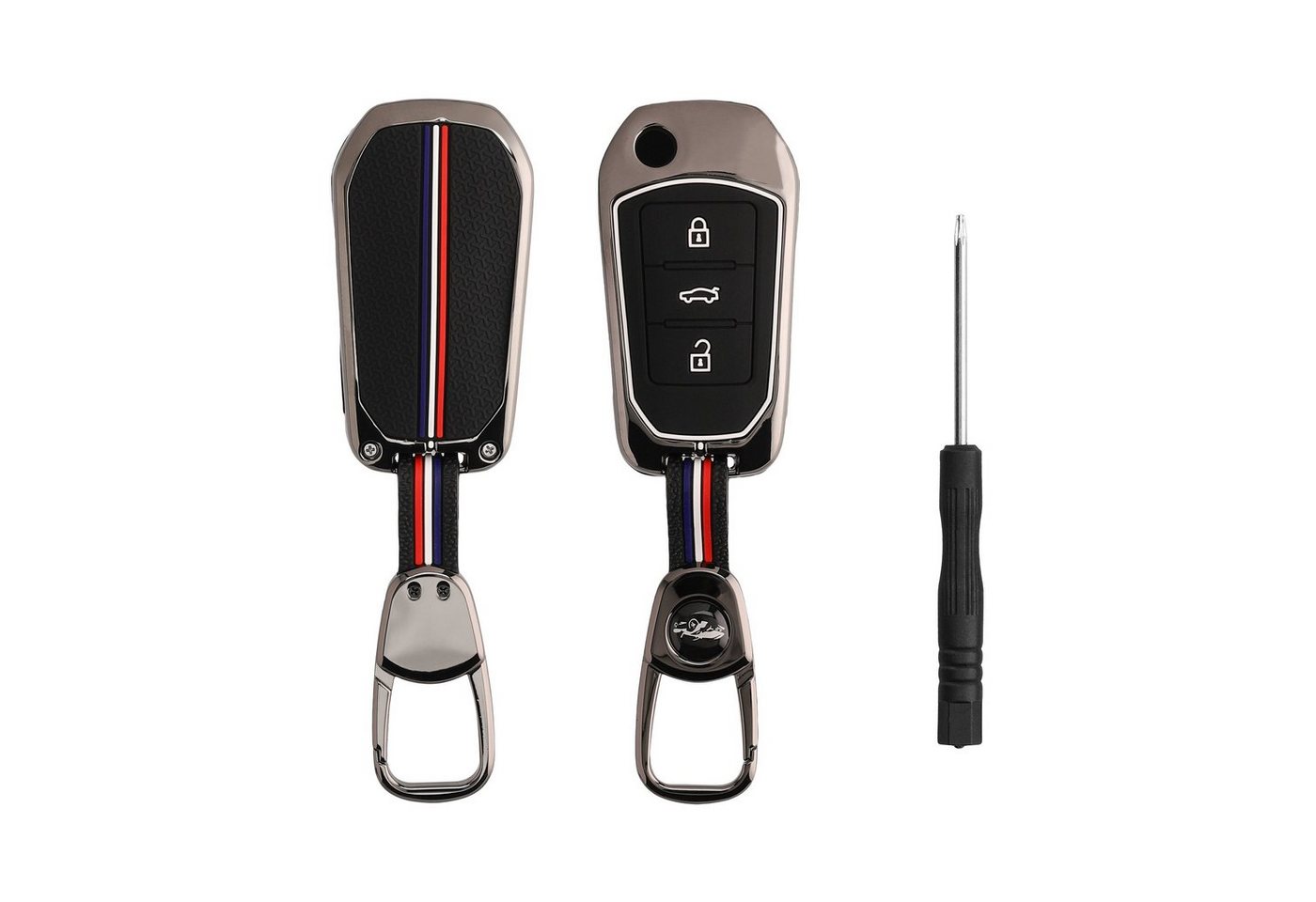 kwmobile Schlüsseltasche Auto Schlüsselhülle für Peugeot Citroen 3-Tasten Smartkey (1-tlg), Smart Key Metallrahmen mit Silikon Case von kwmobile