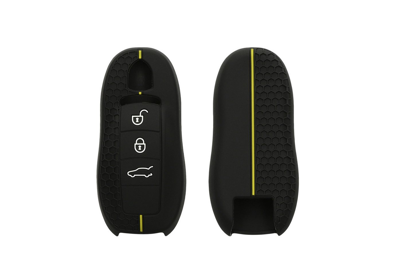 kwmobile Schlüsseltasche Autoschlüssel Silikon Hülle für Porsche 3-Tasten Autoschlüssel (nur (1-tlg), Schlüsselhülle aus Silikon - in Schwarz Gelb von kwmobile