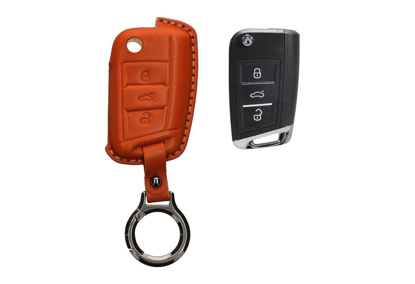 kwmobile Schlüsseltasche Hülle für VW Golf 7 MK7 3-Tasten Autoschlüssel (1-tlg), Premium Leder Autoschlüssel Schlüssel Tasche von kwmobile