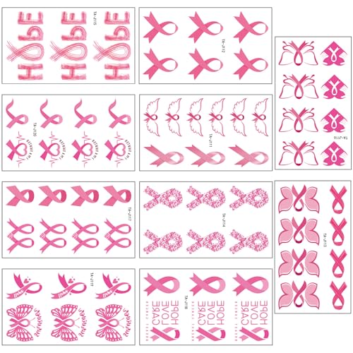 10 Blatt Ribbon Tattooed Aufkleber Brustkrebs Bewusstsein Aufkleber Temporäre Krebs Unterstützung Tätowiert Für Mädchen Frauen von kwoifioy