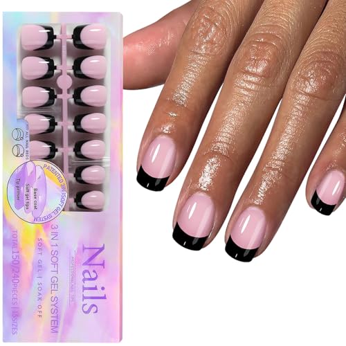 150 Stück Schwarze Gelnägel Mit Französischer Spitze Kurzer Sarg Zum Aufdrücken Der Nägel Künstliche Acrylnägel Einfache Anwendung Für Frauen von kwoifioy
