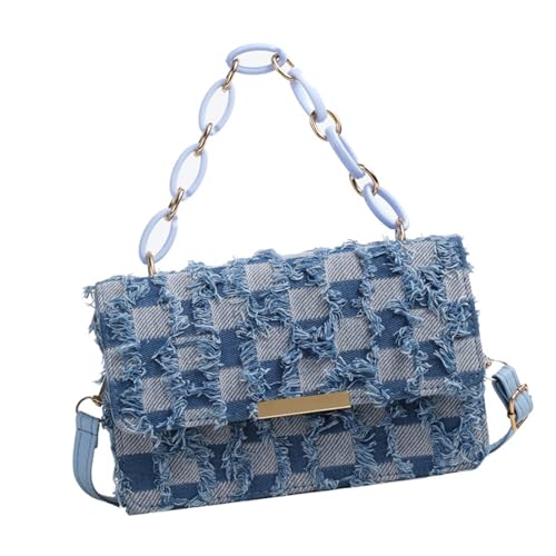 Koreanische Umhängetasche Mit Verstellbarem Riemen Für Damenkettengriff Distressed Quasten Handtasche Karierte Crossbody Geldbörse Karierte Quasten Crossbody Tasche von kwoifioy