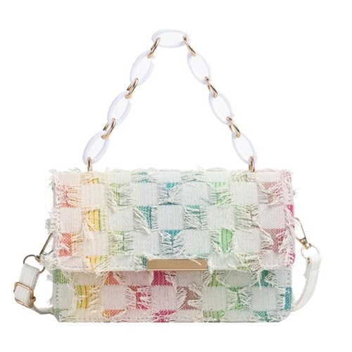 Koreanische Umhängetasche Mit Verstellbarem Riemen Für Damenkettengriff Distressed Quasten Handtasche Karierte Crossbody Geldbörse Karierte Quasten Crossbody Tasche von kwoifioy