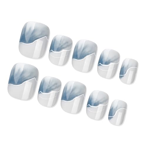 Set Von 24 Frauen Kurzer Natürlicher Künstlicher Nägel In Glänzend Mit Gradienten Landschaftsmalerei Quadratische Formpresse Auf Nägeln von kwoifioy