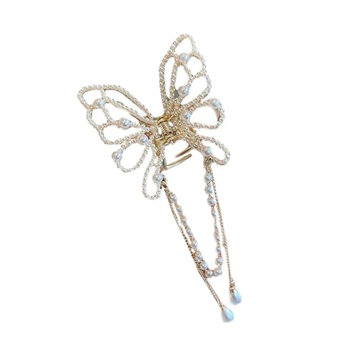 Stilvolle kleine Haarklammer mit Perlen und Fransen, Schmetterlingsform, Haarschmuck für Damen und Jugendliche von kwoifioy