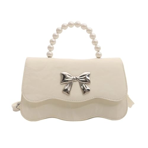 kwoifioy Damen PU Leder Süße Bögen Umhängetasche Perlen Perlen Handtasche Mit Einstellbarem Riemen Crossbody Multifunktionaler Schulter von kwoifioy