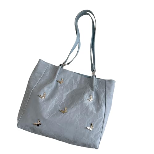 kwoifioy Frauen Ästhetischer Schmetterlingsdesigns Großer Umhängetasche Für Arbeit Und Freizeit PU Leder Reißverschluss Achselhänder Handtasche Elegante Frauen Umhängetasche von kwoifioy