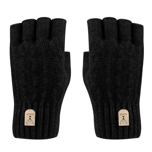 kyaoayo Fingerlose Handschuhe, Alpakawolle Fingerless Gloves, Handschuhe Ohne Fingerkuppen, Handschuhe Fingerlos, Unisex, Strick Weich Flauschig Touchscreen Winterhandschuhe. (Schwarz) von kyaoayo