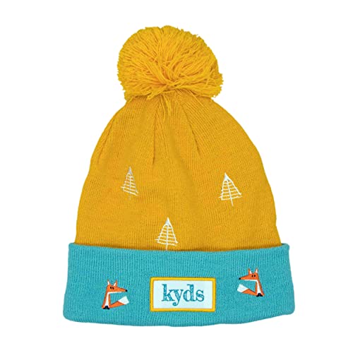 kyds Kinder Wintermütze für Jungs und Mädchen ab 2 Jahren, aus 50% recyceltem Polyester, Cooler Winter Beanie mit Bommel (Yellow Fox) von kyds