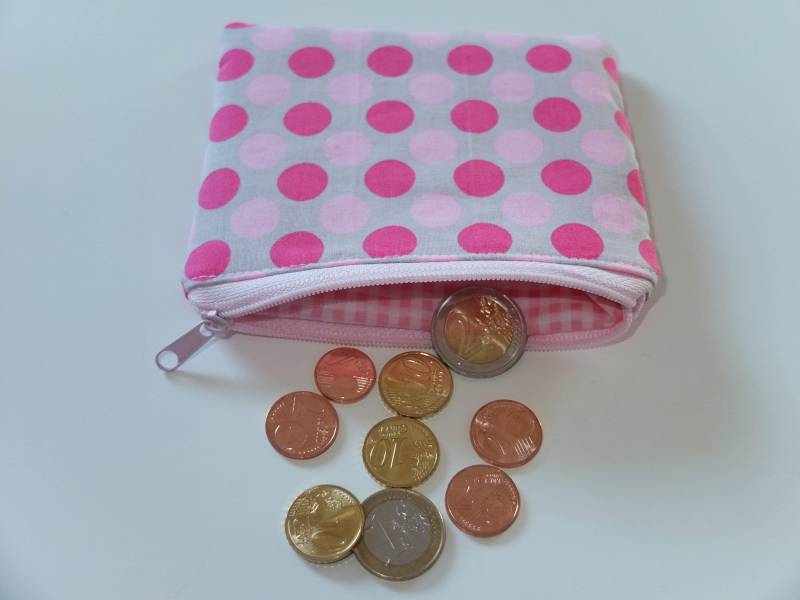 Mini Geldbeutel Rosa Punkte Für Geld, Karten, Erste Hilfe, Schminke, Geldbörse, Portemonnaie, Schminktasche , Kleine Tasche von kymarami