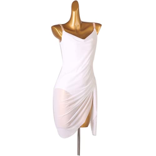 Damen Ärmellos Latein Rumba Chacha Kleider Latein Tanz kostüm sexy tanzkleid Latein Tanz Kleidung Mesh Tango Cha Cha Tanzoutfit (M,White) von kzytamz