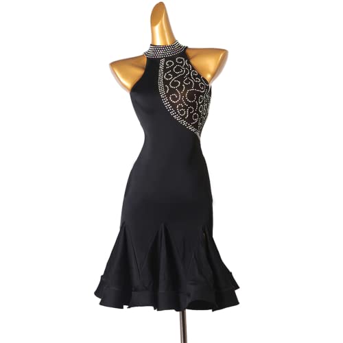 Neckholder-Latein-Profi-Wettkampf-Tanzkleider Damen Ärmelloses Tango National Standard Dance Dress Hollow-Back-Salsa-Performance-Tanzkostüme (Black,M) von kzytamz