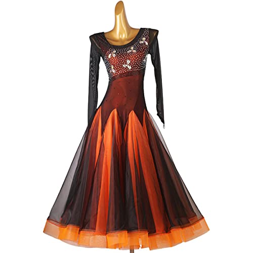 kzytamz Damen National Standard Tanzkleid Sommer Modern Waltz Tango Standardkleid Ballsaalkleider Ballsaal Tanzkleider Wettkampfkostüme Für Frauen Flamenco Kleid (L,orange) von kzytamz