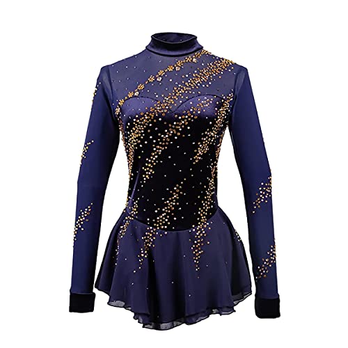 kzytamz Eiskunstlauf Kleid Winter Sport Figur Skating Handgemachte Eiskunstlauf Kostüm Maßgeschneiderte Eiskunstlauf Kleid Für Mädchen Und Frauen Ice Dance Kostüm, (XS,Dark Blue) von kzytamz