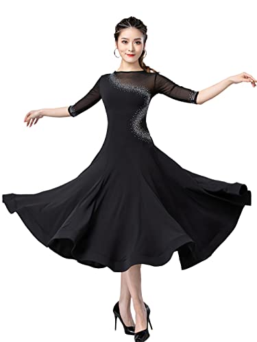 kzytamz Modernes Tanzkleid Gesellschaftskleid Damen Nationales Abspecken Walzerkleid, Moderner Tanz Nationale Standard Ausübung Kleidung (L,Black) von kzytamz