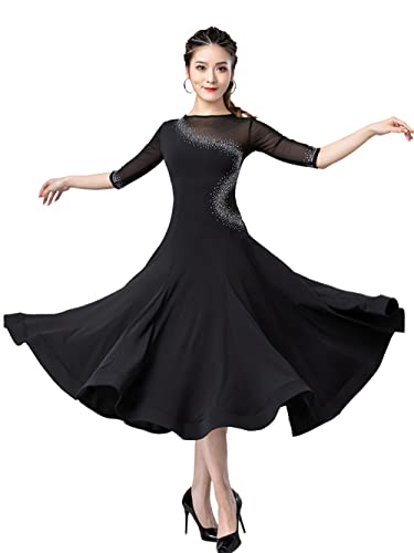 kzytamz Modernes Tanzkleid Gesellschaftskleid Damen Nationales Abspecken Walzerkleid, Moderner Tanz Nationale Standard Ausübung Kleidung (M,Black) von kzytamz