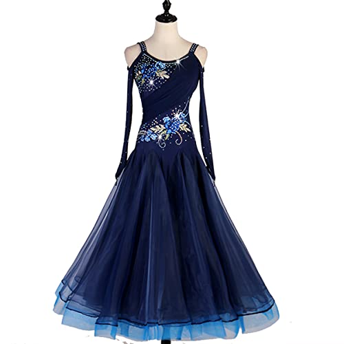 kzytamz Professionelle National Standard Dance Dress Für Frauen Langärmeliger Walzer Kleider Standard-Tanzkleider Spitze Modernes Tanzkleid Gesellschaftstanz Kleid Walzer (L,Blue) von kzytamz