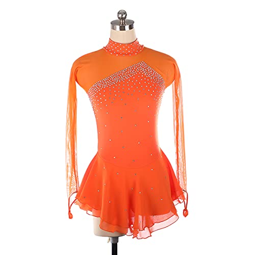 kzytamz Rhythmische Gymnastik Trikots Damen Mädchen Kinder Trikot Atmungsaktiv Hochelastizität Professioneller Wettbewerb Langarm Eiskunstlauf Kleid (L,Orange) von kzytamz