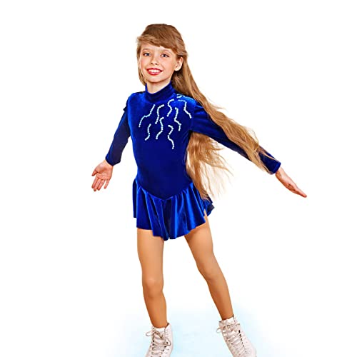 kzytamz Tanzkleid Samt Kürkleider Eiskunstlauf,Eiskunstlauf-Kleid Für Mädchen Und Damen Eisrock, Wettkampf-Training, Performance-Kleidung (XXS,Blue) von kzytamz