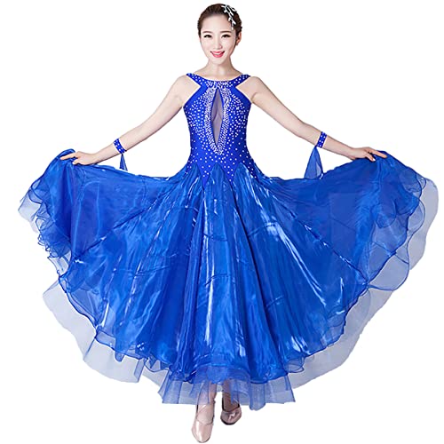 kzytamz Walzer Tanzkleidung for Damen Tango-Übungskleid Performance Kleider National Standard ärmellos Modern Dance Praxis Kleidung Sommerkleid Damen Ballsaal Leistung Tanzkleider (L,Blue) von kzytamz