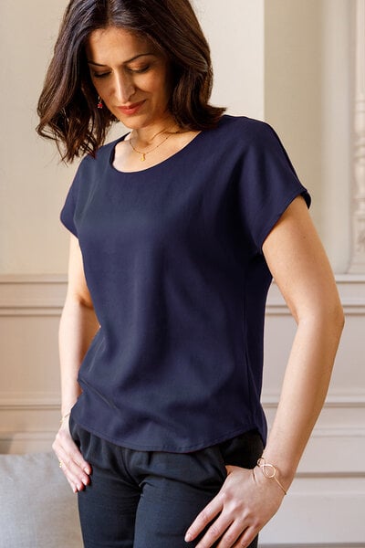 l'amour est bleu Kurzarm Bluse Modell Mae Rundhals aus Tencel von l'amour est bleu