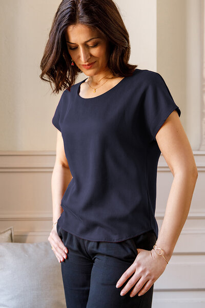 l'amour est bleu Kurzarm Bluse Modell Mae Rundhals aus Tencel von l'amour est bleu