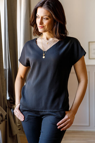 l'amour est bleu Kurzarmbluse V-Ausschnitt aus Tencel von l'amour est bleu