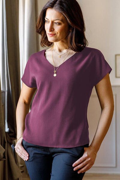 l'amour est bleu Kurzarmbluse V-Ausschnitt aus Tencel von l'amour est bleu