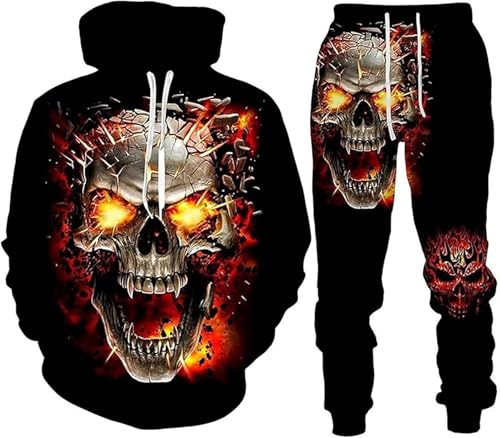 Gothic Herren Trainingsanzug Set Totenkopf Punk Rock Hoodie Sweatshirt Jogginghose Casual Pullover Sportanzüge (s1,M) von lFTEGUFKXS