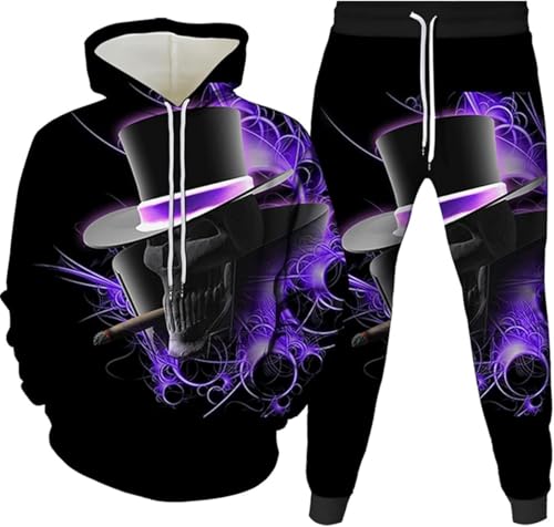 Gothic Herren Trainingsanzug Set Totenkopf Punk Rock Hoodie Sweatshirt Jogginghose Casual Pullover Sportanzüge (s8,L) von lFTEGUFKXS