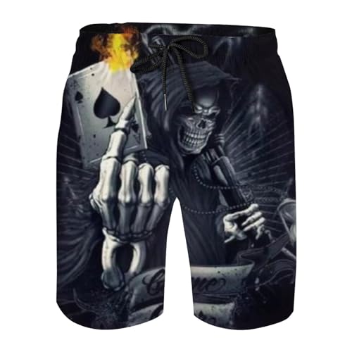 Herren Gothic Badehose Kurze Hose 3D Totenkopf Druck Shorts Sommer Loose Drawstring Lässige Quick Dry Shorts Strandhose Badehose (S8,M) von lFTEGUFKXS