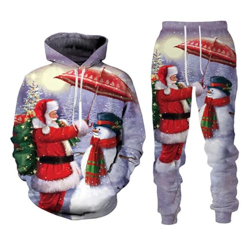 lFTEGUFKXS Christmas Unisex Weihnachten Sportbekleidung Trainingsanzug Jogginganzug Pullover Kapuzenjacke + Hose Hoodie (s17,6XL) von lFTEGUFKXS