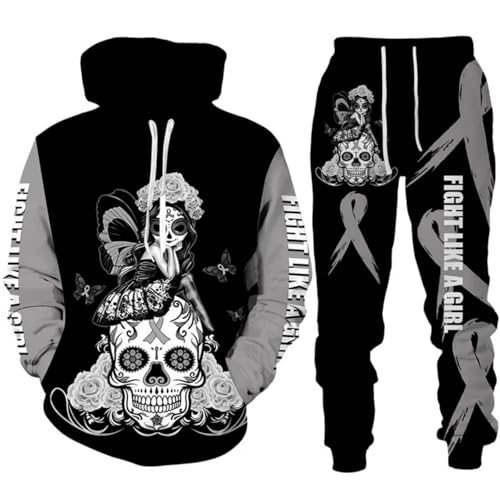 lFTEGUFKXS Damen Totenkopf Tracksuit Freizeitanzug Trainingsanzug Set 2 Stück jogginganzug Skull Sportanzug Hoodie und Hose (Sportanzug6,M) von lFTEGUFKXS