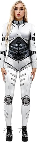 lFTEGUFKXS Halloween Kostüm Damen Roboter Overall 3D Print Langarm Roboter Catsuit Perfektes für Mottoparties,Halloween,Weihnachten,oder Karneval (S2,M) von lFTEGUFKXS