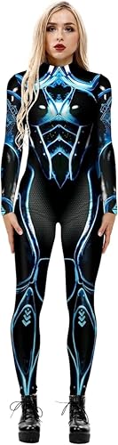 lFTEGUFKXS Halloween Kostüm Damen Roboter Overall 3D Print Langarm Roboter Catsuit Perfektes für Mottoparties,Halloween,Weihnachten,oder Karneval (S3,XL) von lFTEGUFKXS