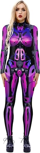 lFTEGUFKXS Halloween Kostüm Damen Roboter Overall 3D Print Langarm Roboter Catsuit Perfektes für Mottoparties,Halloween,Weihnachten,oder Karneval (S4,S) von lFTEGUFKXS