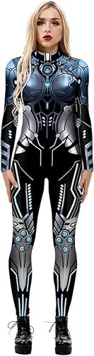 lFTEGUFKXS Halloween Kostüm Damen Roboter Overall 3D Print Langarm Roboter Catsuit Perfektes für Mottoparties,Halloween,Weihnachten,oder Karneval (S5,M) von lFTEGUFKXS