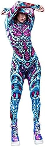 lFTEGUFKXS Halloween Kostüm Damen Roboter Overall 3D Print Langarm Roboter Catsuit Perfektes für Mottoparties,Halloween,Weihnachten,oder Karneval (S6,S) von lFTEGUFKXS